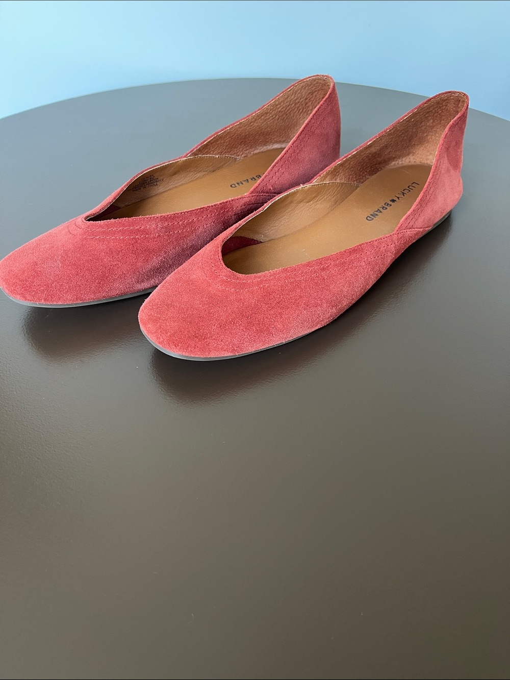 Lucky Brand Women's Alba Suede Ballet Flats in Rust Sz 10 with Square Toe